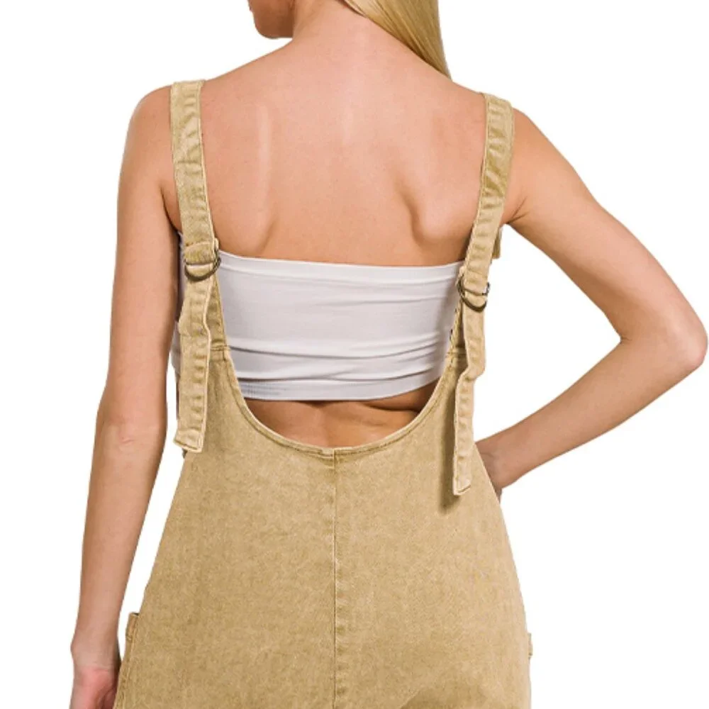 Overalls  ADJUSTABLE STRAP JUMPSUIT WITH POCKET | Lt. Camel - Picture 4 of 7
